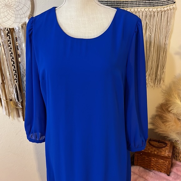 Royal Blue Dress with Lace Trim by Sequin Hearts/ Size 13 - Picture 3 of 7